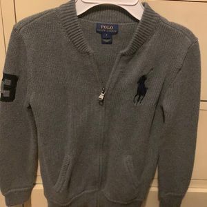 Ralph Lauren youth size 7 zipper up sweater. Color is gray.
